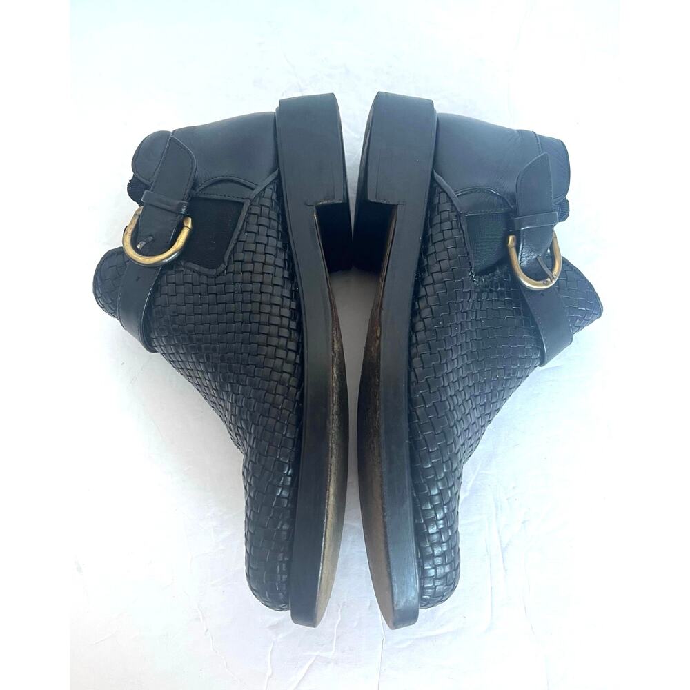 Massaro Paris Vintage Boots Women 9.5 Black‎ Excellent Woven Leather Ankle Strap - Picture 5 of 11